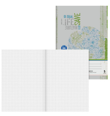 Schulheft 10-4510501 Recycling, Lineatur 5 / kariert, A5, 80g, grau/grün, 16 Blatt / 32 Seiten