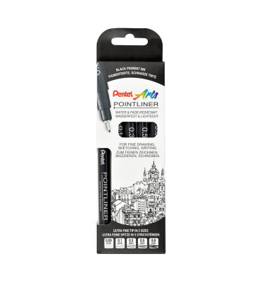 Fineliner-Set Pointliner, S20P-5, schwarz (Schreibfarbe: schwarz), 0,05+0,1+0,3+0,5+0,8mm