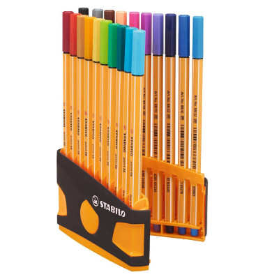 Fineliner-Set point 88, 8820-03-05, orange, wei&szlig;e Streifen (Schreibfarbe: 20-farbig sortiert), 0,4mm