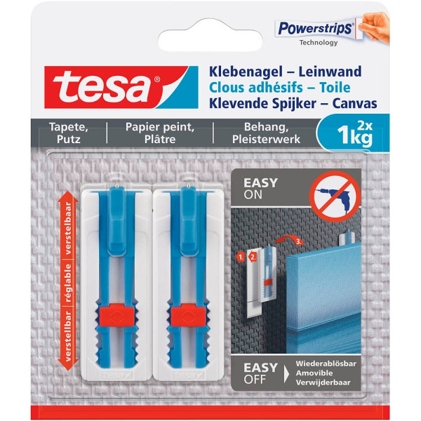 8 Stück Tesa Powerstrips Leinwand Klebenagel für max. 1,0 kg 2,3 x 6,4 cm 4042448537065 Tesa 2 Stück