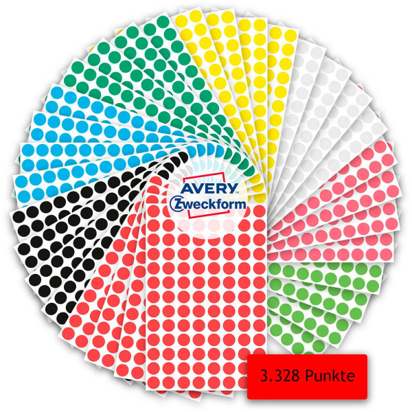 AVERY Zweckform Klebepunkte 59994 schwarz, rot, blau, grün, gelb