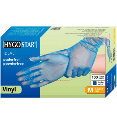 Einweghandschuhe Hygostar Ideal, Vinyl, lebensmittelecht, blau, Größe 9 / L,