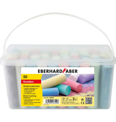 Stra&szlig;enmalkreide 50er Eimer, 526550, farbig sortiert, rund, 24x140mm (&Oslash;xL)