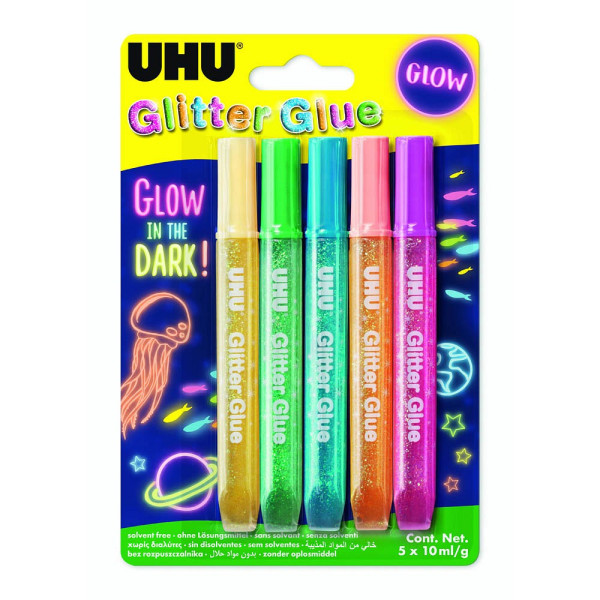 10 Stück UHU Bastelkleber 48210 Glow in the dark, 5x 10g, permanent 4026700482102 UHU 50 Milliliter