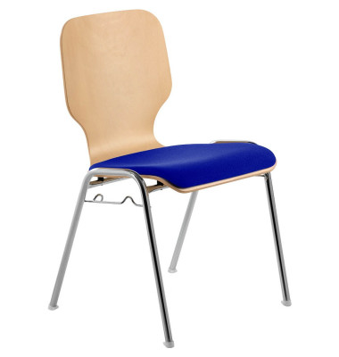 Besucherstuhl myDARIO, blau / chrom, ohne Armlehnen, 4-Fu&szlig;-Gestell
