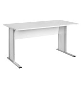 Schreibtisch, 72,2cm (H), 140x65cm (BxT), rechteckig, lichtgrau / silber