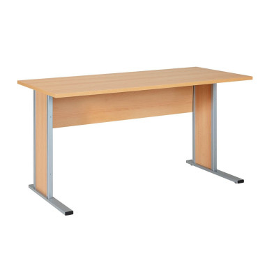 Schreibtisch, 72,2cm (H), 140x65cm (BxT), rechteckig, buche / silber