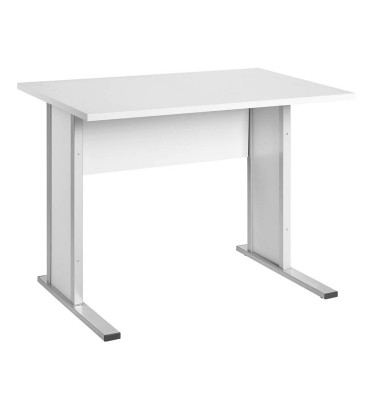 Schreibtisch, 72,2cm (H), 90x65cm (BxT), rechteckig, lichtgrau / silber