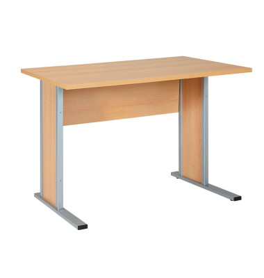 Schreibtisch, 72,2cm (H), 90x65cm (BxT), rechteckig, buche / silber