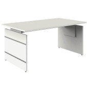 Schreibtisch, manuell höhenverstellbar, 68-76cm (H), 160x80cm (BxT), rechteckig, weiß / weiß/mit alusilbernen Applikationen