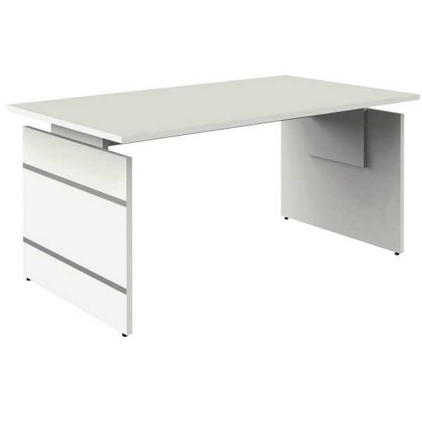 4044917429383 - Schreibtisch manuell höhenverstellbar 68-76cm (H) 160x80cm (BxT) rechteckig weiß   weiß mit alusilbernen Applikationen 4044