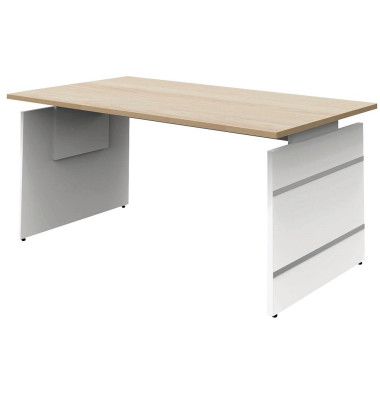Schreibtisch, manuell höhenverstellbar, 68-76cm (H), 160x80cm (BxT), rechteckig, ahorn / weiß/mit alusilbernen Applikationen