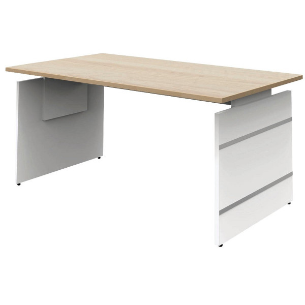 4044917435957 - Schreibtisch 11464050 manuell höhenverstellbar 68-76cm (H) 160cmx80cm (BxT) rechteckig ahorn   weiß mit alusilbernen Applik