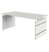 Schreibtisch, manuell höhenverstellbar, 68-76cm (H), 180x80cm (BxT), rechteckig, weiß / weiß/mit alusilbernen Applikationen