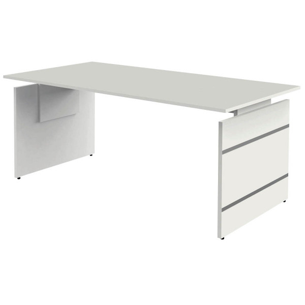 4044917427549 - Schreibtisch manuell höhenverstellbar 68-76cm (H) 180x80cm (BxT) rechteckig weiß   weiß mit alusilbernen Applikationen 4044
