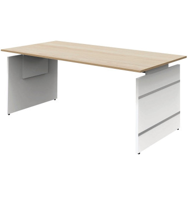 Schreibtisch, manuell höhenverstellbar, 68-76cm (H), 180x80cm (BxT), rechteckig, ahorn / weiß/mit alusilbernen Applikationen
