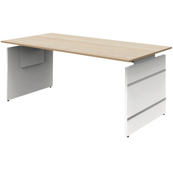 4044917435964 - Schreibtisch 11464150 manuell höhenverstellbar 68-76cm (H) 180cmx80cm (BxT) rechteckig ahorn   weiß mit alusilbernen Applik