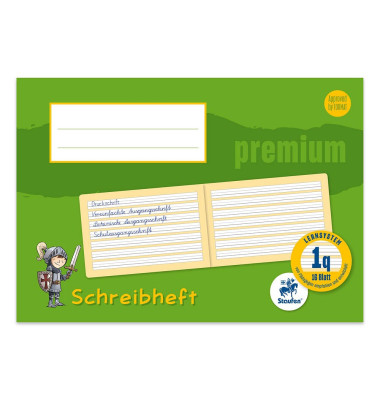 Schreiblernheft 734500710 Premium, Lineatur 1q / Schreiblern-Lineatur, A5 quer, 90g, grün, 16 Blatt / 32 Seiten