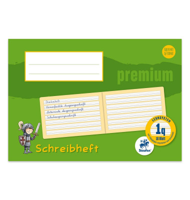 Schreiblernheft 734500710 Premium, Lineatur 1q / Schreiblern-Lineatur / keine, A5 quer, 90g, gr&uuml;n, 16 Blatt / 32 Seiten