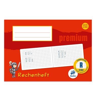 Zahlenlernheft 734500720 Premium, Lineatur R / kariert, A5 quer, 90g, rot, 16 Blatt / 32 Seiten