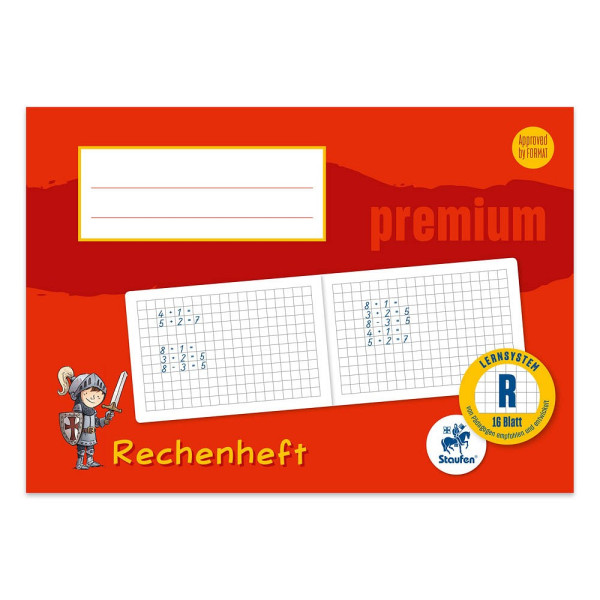 4006050500749 - Zahlenlernheft 734500720 Premium Lineatur R   kariert A5 quer  90g rot 16 Blatt   32 Seiten 4006050500749 Staufen