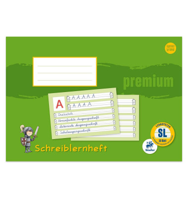 Schreiblernheft 734500902 Premium, Lineatur SL / Schreiblern-Lineatur, A4 quer, 80g, grün, 16 Blatt / 32 Seiten