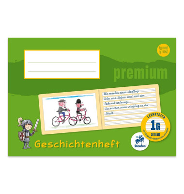 Geschichtenheft 734500730 Premium, Lineatur 1G / Schreiblern-Lineatur, A5 quer, 90g, grün, 16 Blatt / 32 Seiten Geschichtenheft 734500730 Premium, Lineatur 1G / Schreiblern-Lineatur, A5 quer, 90g, grün, 16 Blatt / 32 Seiten