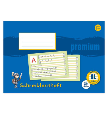 Schreiblernheft 734500901 Premium, Lineatur SL / Schreiblern-Lineatur, A4 quer, 80g, blau, 16 Blatt / 32 Seiten
