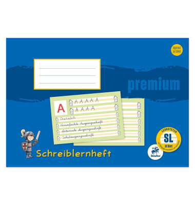 Schreiblernheft 734500901 Premium, Lineatur SL / Schreiblern-Lineatur, A4 quer, 90g, blau, 16 Blatt / 32 Seiten