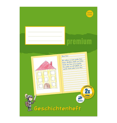 Geschichtenheft 734500830 Premium, Lineatur 2G / Schreiblern-Lineatur, A4, 90g, grün, 16 Blatt / 32 Seiten