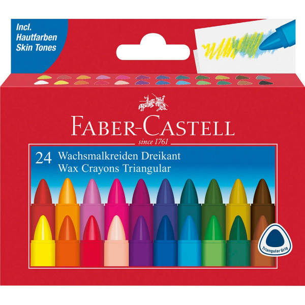 6 Stück Faber-Castell Wachsmalkreide Triangular 120024 24er Etui farbig sortiert Dreikantform 20x120mm 4005401200246 Faber-Castell 24 Stück