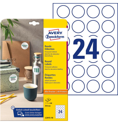 Etiketten L3415-10 weiß 40,0 x 40,0 mm
