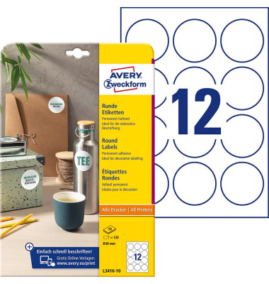 Etiketten L3416-10 weiß 60,0 x 60,0 mm