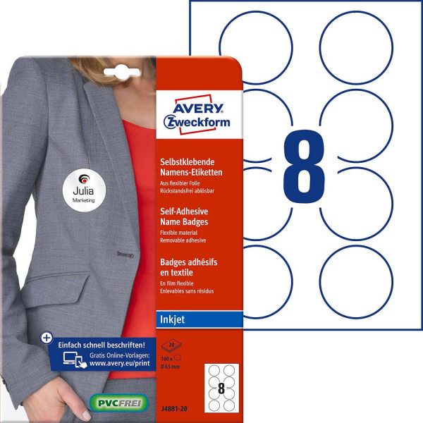 4004182148136 - Namensetiketten J4881-20 weiß 650 x 650 mm 4004182148136 Zweckform J4881-20 20 Blatt