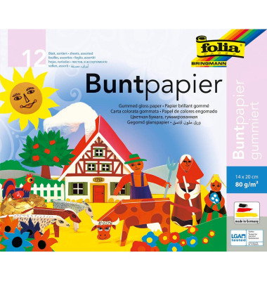 Buntpapier gummiert farbsortiert 80 g/qm