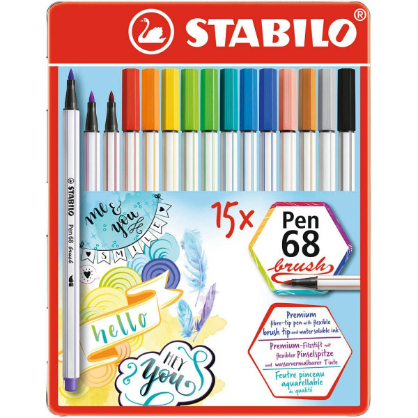 5 Stück Stabilo Pen 68 brush Brush-Pens farbsortiert 4006381554343 Stabilo 15 Stück