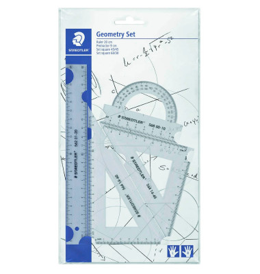 Lineal-Set 569 PB Lineal 20,0 cm, Winkelmesser, Geodreieck 60°/30°, Geodreieck 45°/45° , transparent