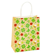 Geschenktasche 88013-SG Kleeblatt, neutral, Papierkordel, Kleeblatt,Schmetterling,Biene, Marienkäfer, 18cm x 23cm
