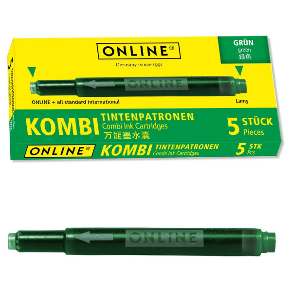 12 Stück Online Kombi-Füllerpatrone 17144/12 grün Großraumpatrone 4014421171443 Online 5 Stück