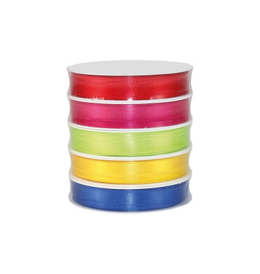 Geschenkband SATIN 9510515-001, 10mm x 3m, rot/pink/hellgrün/gelb/blau Geschenkband SATIN 9510515-001, 10mm x 3m, rot/pink/hellgrün/gelb/blau
