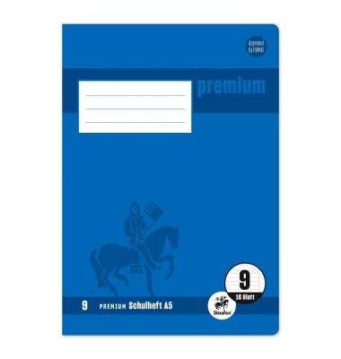 Schulheft 734010309 Premium, Lineatur 9 / liniert mit wei&szlig;em Rand / keine, A5, 90g, blau, 16 Blatt / 32 Seiten