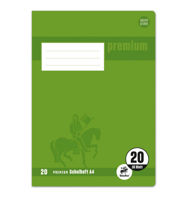 Schulheft 734010320 Premium, Lineatur 20 / blanko, A4, 90g, grün, 16 Blatt / 32 Seiten