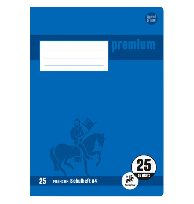 Schulheft 734010325 Premium, Lineatur 25 / liniert mit wei&szlig;em Rand / keine, A4, 90g, blau, 16 Blatt / 32 Seiten