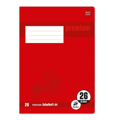Schulheft 734010326 Premium, Lineatur 26 / kariert, A4, 90g, rot, 16 Blatt / 32 Seiten
