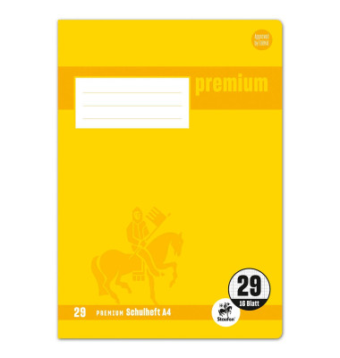 Schulheft 734010329 Premium, Lineatur 29 / rautiert, A4, 90g, gelb, 16 Blatt / 32 Seiten