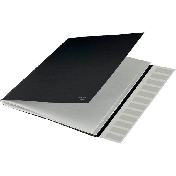 4002432128075 - Leitz® Sammelmappe Recycle A4 12 Fächer mit Blanko-Taben Inhaltsverzeichnis Gummibandverschluss CO2-neutral 100 % recycelbar Karton schwarz