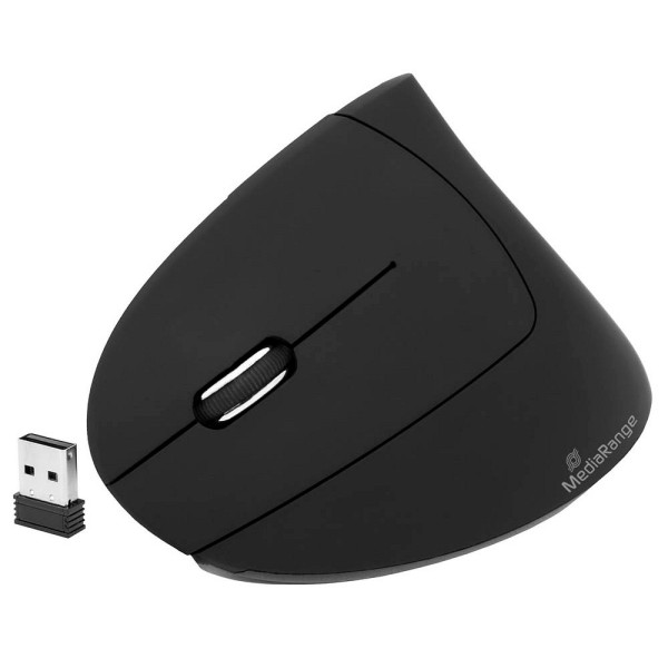 4260664870456 - Funkmaus MROS233 für Linkshänder ergonomische Vertikalform Reichweite bis 10 m USB 20 Nano-Receiver 6 Tasten & Scrollrad 1000-1600 dpi schwarz