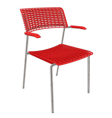 Besucherstuhl Cell, rot / chrom, mit Armlehnen, 4-Fuß-Gestell Besucherstuhl Cell, rot / chrom, mit Armlehnen, 4-Fuß-Gestell