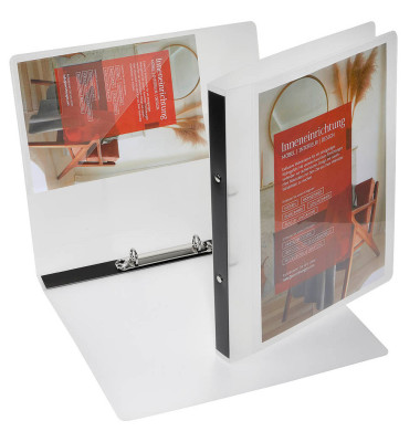 Pr&auml;sentationsringbuch 9330-00780, A4 2 Ringe 25mm Ring-&Oslash; Kunststoff, 1 Au&szlig;entasche, 1 Innentasche, grau-transparent