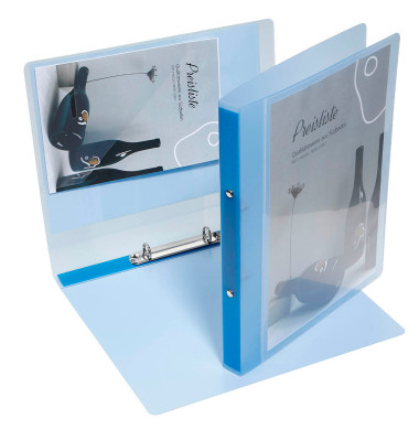Präsentationsringbuch 9330-00782, A4 2 Ringe Kunststoff, 1 Außentasche, 1 Innentasche, blau-transparent